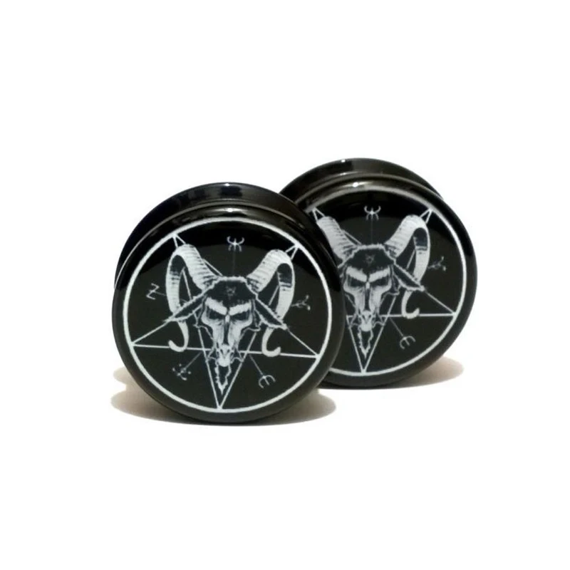 2pcs Sheepshead Acrylic Ear Plugs Tunnels Screw Ear Gauge Expander Stretcher Lobe Piercing Oreja Body Jewelry Baphomet Pentagram