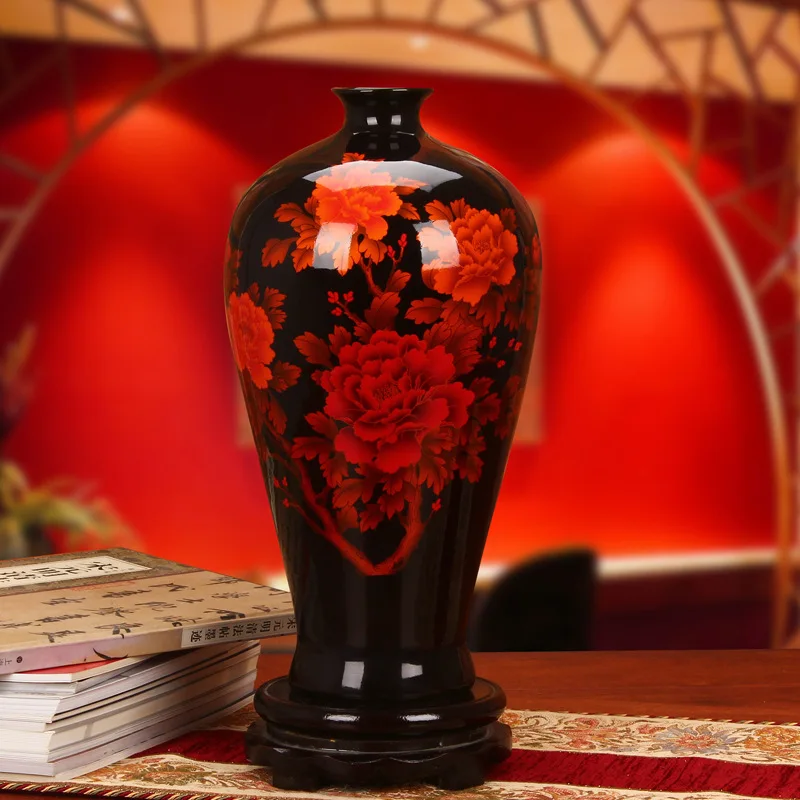 

Jingdezhen ceramics high-grade crystal glaze Black Vase Vase Decoration of modern living room decoration crafts Home Furnishing