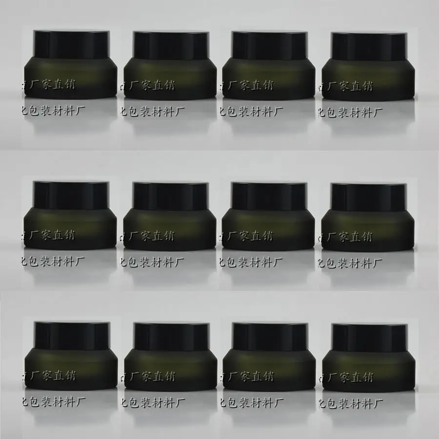 

30pcs empty 15g green frosted glass cream jar with black plastic lid, wholesale glass frost 15g cosmetic jar for eye cream