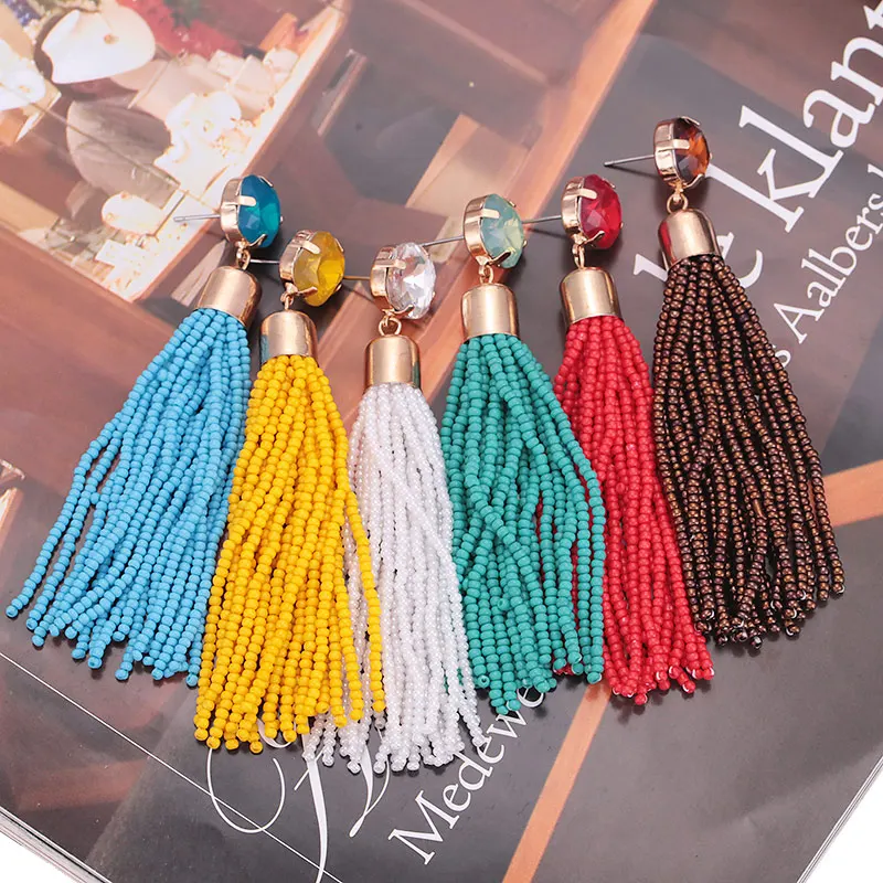 Sehuoran Tassel Earrings Pendientes Mujer Moda 2018 Brinco Glass Beads Pendientes Bohemian Wedding Earrings Fashion Jewelry