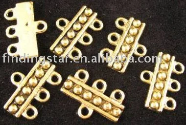 FREE SHIPPING 40 Antiqued gold beaded square bar 3-to-1 links A102G