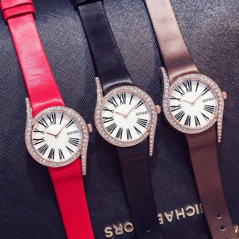 GUOU watches female fashion watch waterproof belt Korean fashion leisure table 69 unique diamond watch