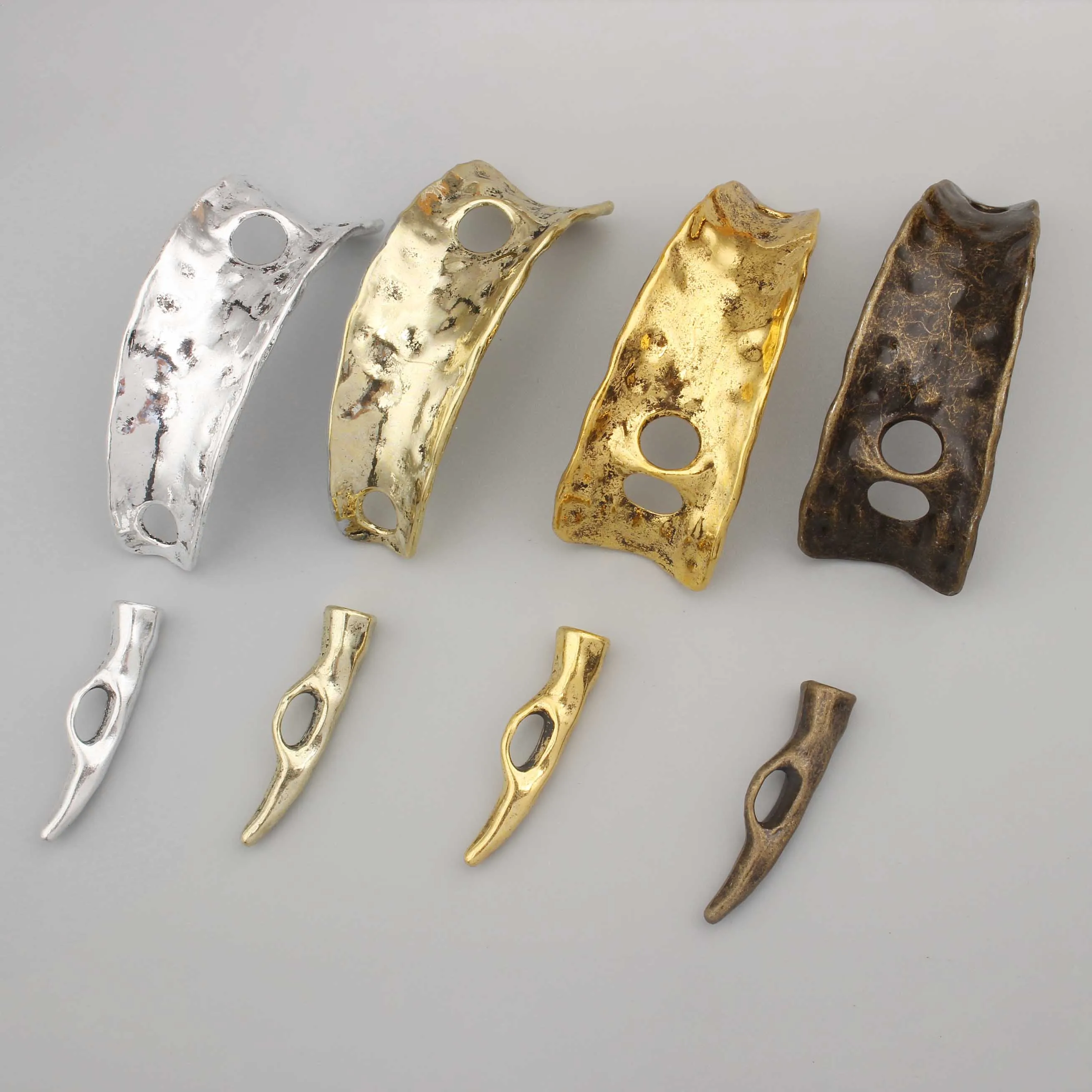 3 Sets Alloy Hammered Big Size Half Cuff Bangles For Multi Strand Leather Wrap Wrist Band Bracelet