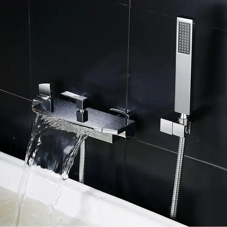 new arrival top high quality chrome Wall Mounted waterfall Bathtub Faucet set with 1.5m hose,brass shower head and seat