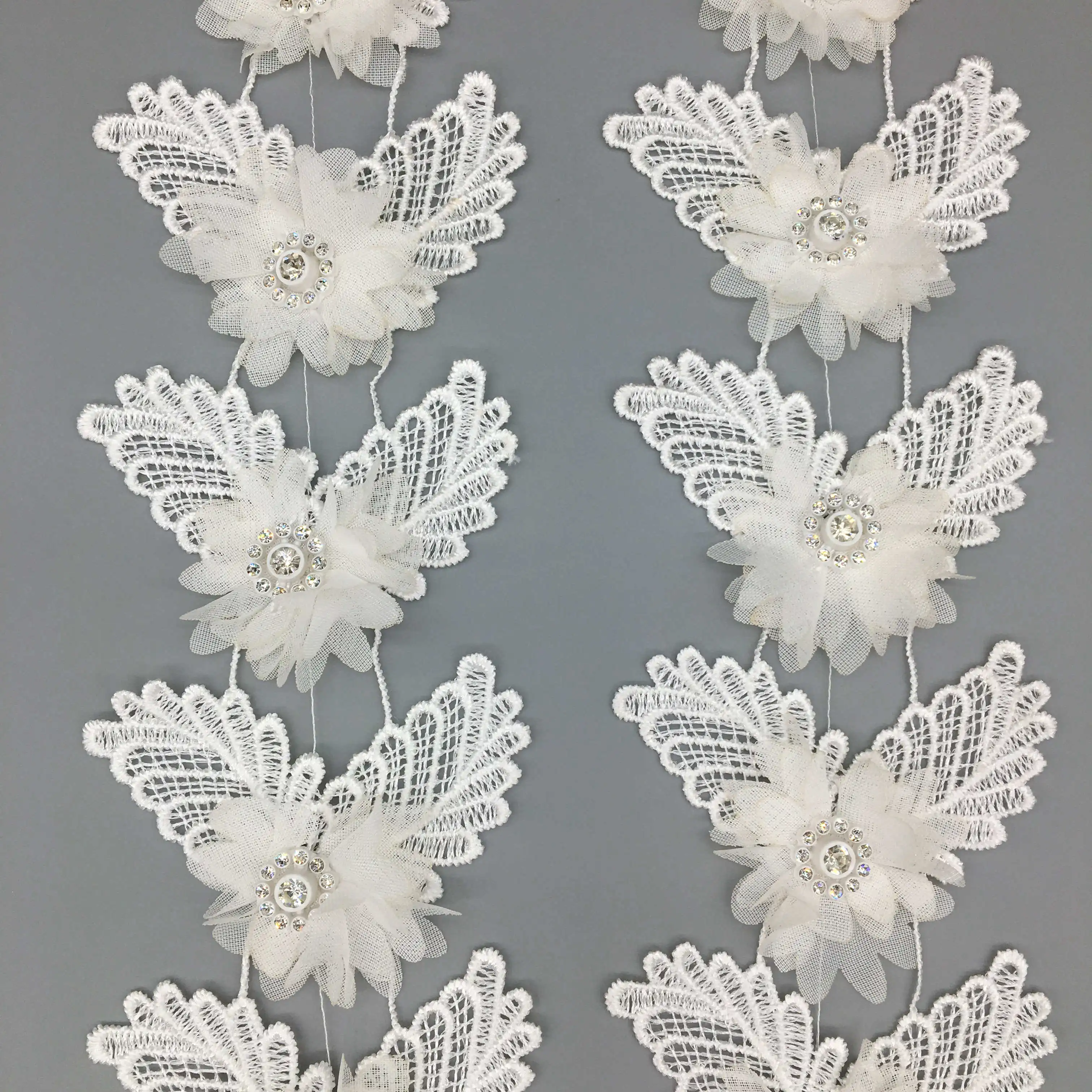 1 Yard Chiffon Diamond Flower Butterfly Lace Trim Ribbon Fabric Handmade Embroidered Applique Wedding Dress Sewing Craft Decor