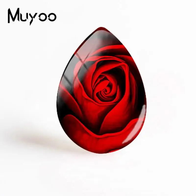 

2018 New Red Rose Pattern Art Jewelry Flowers Romantic Glass Cabochon Photo Hand Craft Tear Drop Cabochons For Women