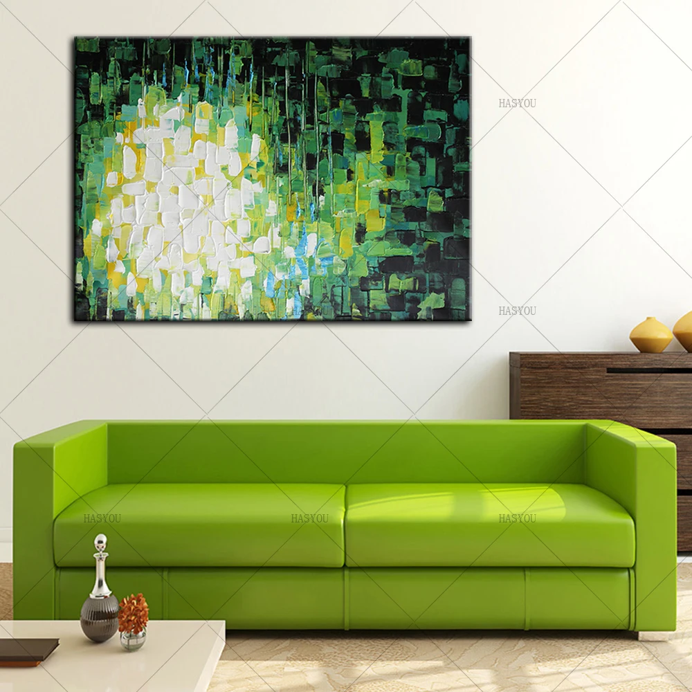 

Free Shipping Artist Handmade Green White And Red Oil Paints Unique Modern Abstract Pop Oil Painting For Living Room Decoration