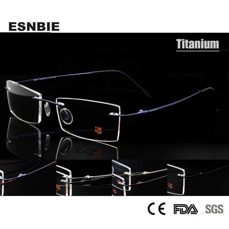 

ESNBIE Prescription Optical Frame Men Women Unisex Lightweight Memory Flexible Rimless Titanium Eyeglass Frames for Men