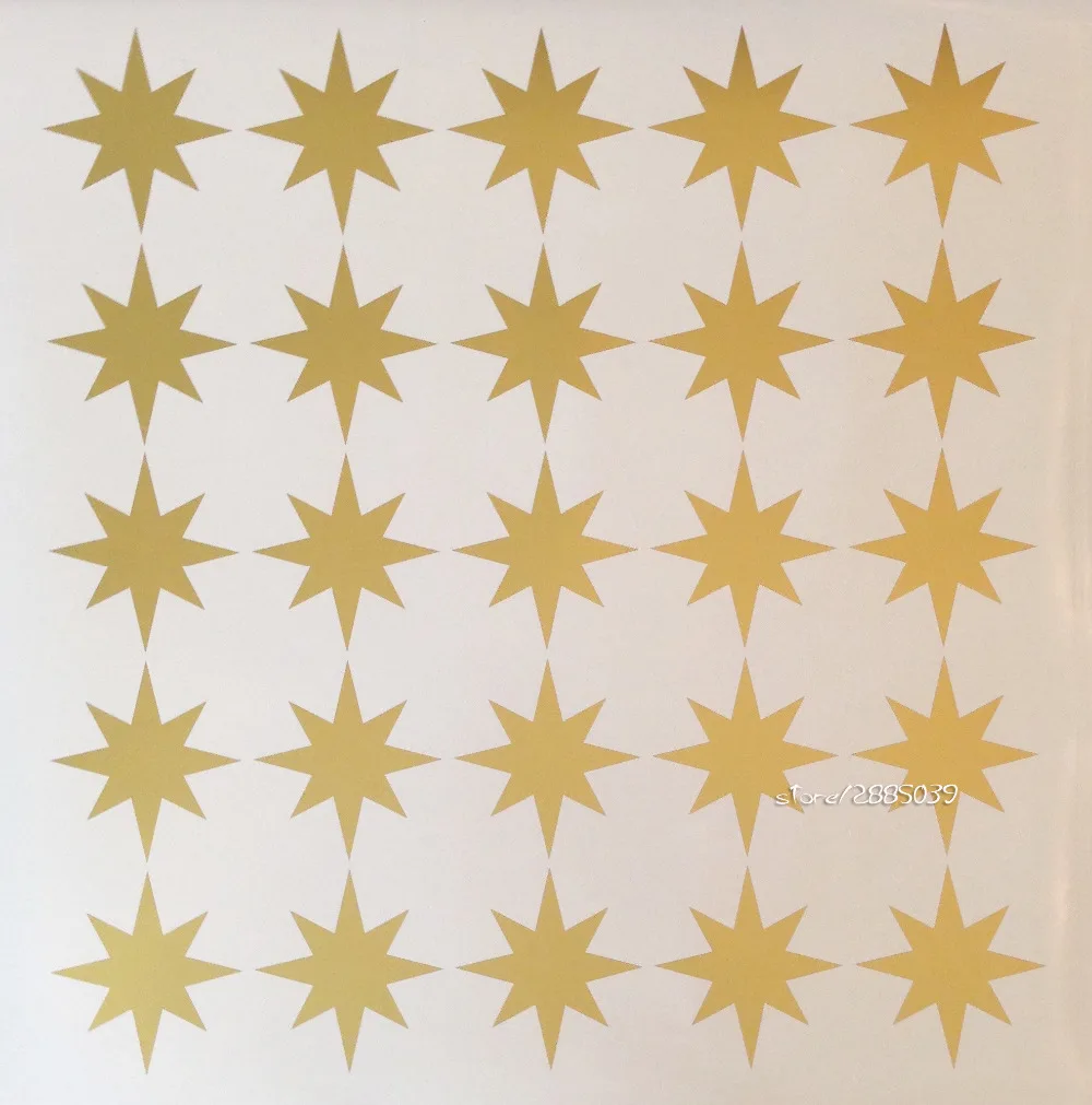 Metalltic Eight Point Star Wall Stickers 25pcs/set Gold Wallpaper Vinyl Wall Decals New Arrivals Wall Tattoo Design Mural SA520