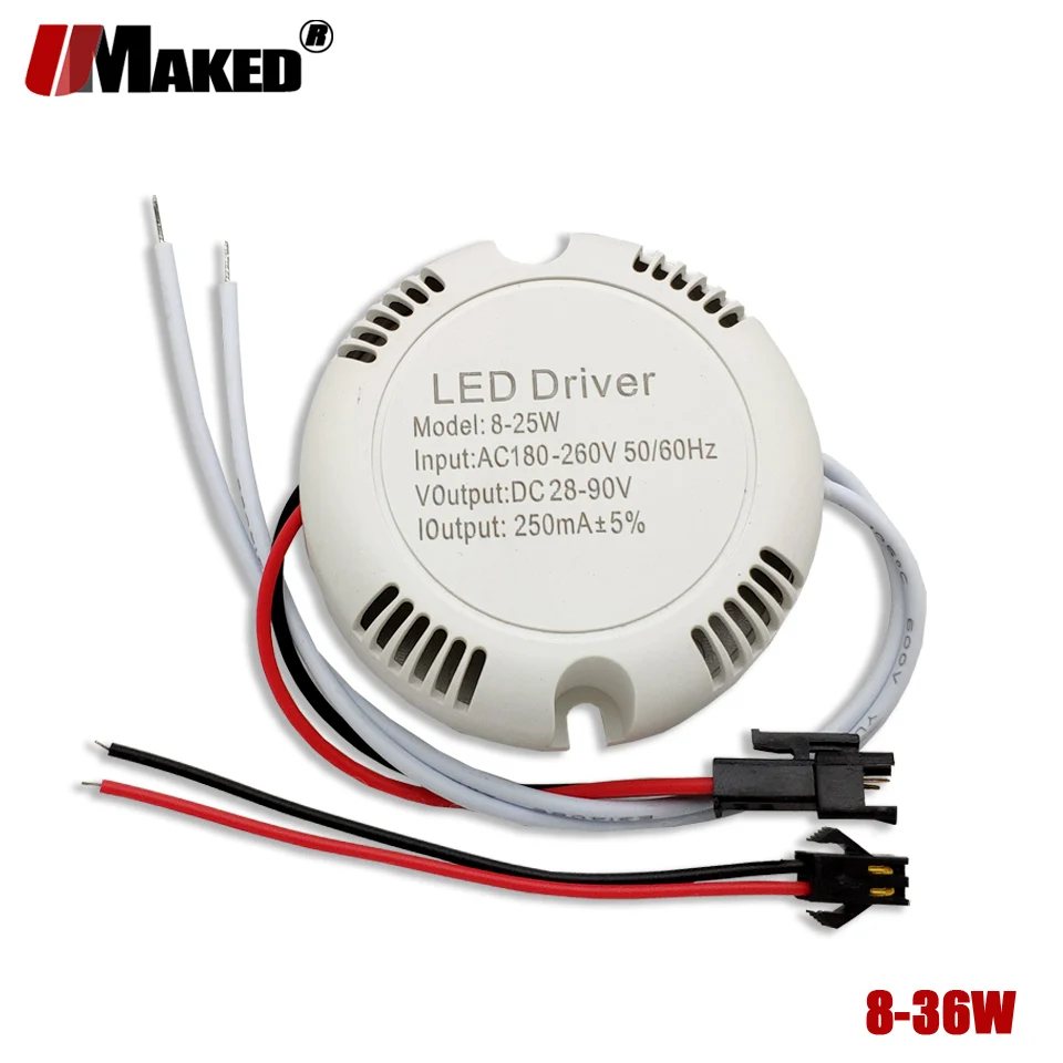 5pc LED driver lighting Transformer 8-25W/25-36W 250mA 2Pin JST Connector LED Ceiling Light External Driver For Ceiling Lamp DIY