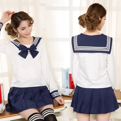 学生用セーラー服、10代向け制服、プレッピースタイル、jkファッション、日本の青福、ボウスカートシャツ、高品質