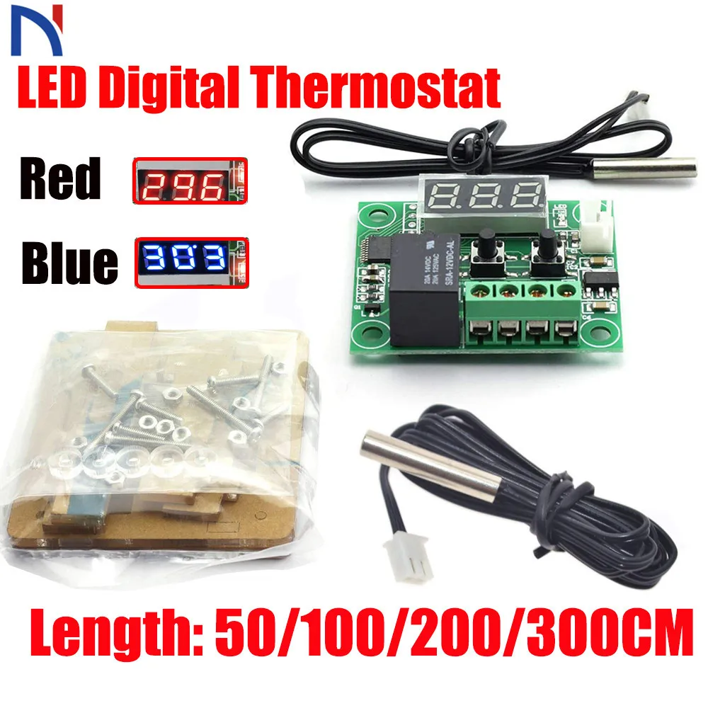 

W1209 Red LED Digital Thermostat Temperature Control Thermometer Thermo Controller Switch Module DC 12V 125V Waterproof with Box