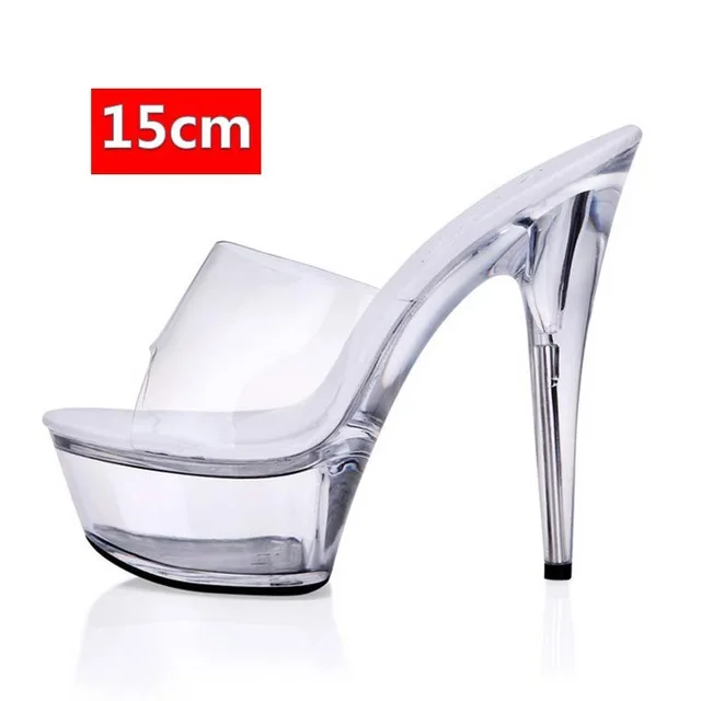 Latest fashion catwalk slippers, sexy club transparent sandals 12-15cm high heel stage performance sandals
