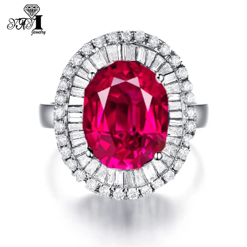 YaYI Jewelry Fashion Princess Red Corundum Ruby Gemstone Zircon Silver Color Engagement Lovers Wedding Party Rings