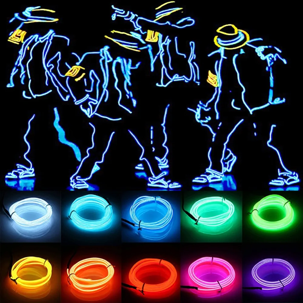 LED Neon Light 3V AA Battery Powered Glow EL Wire Rope Tape Cable Flexible LED Strip For Shoes Clothing Car Decoration