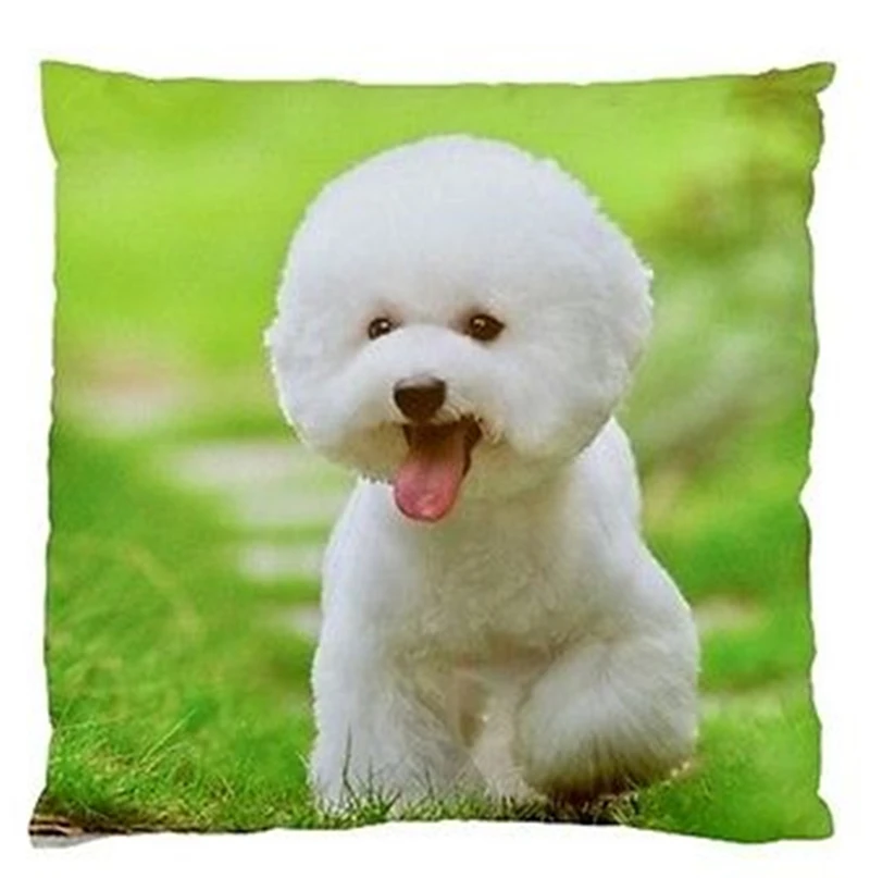 Cute Bichon Frise Cushion Cover Green Bichon Frise Dog Throw Pillow Case Decorative Pillows Cover Dogs Pet Puppy Room Decor Gift