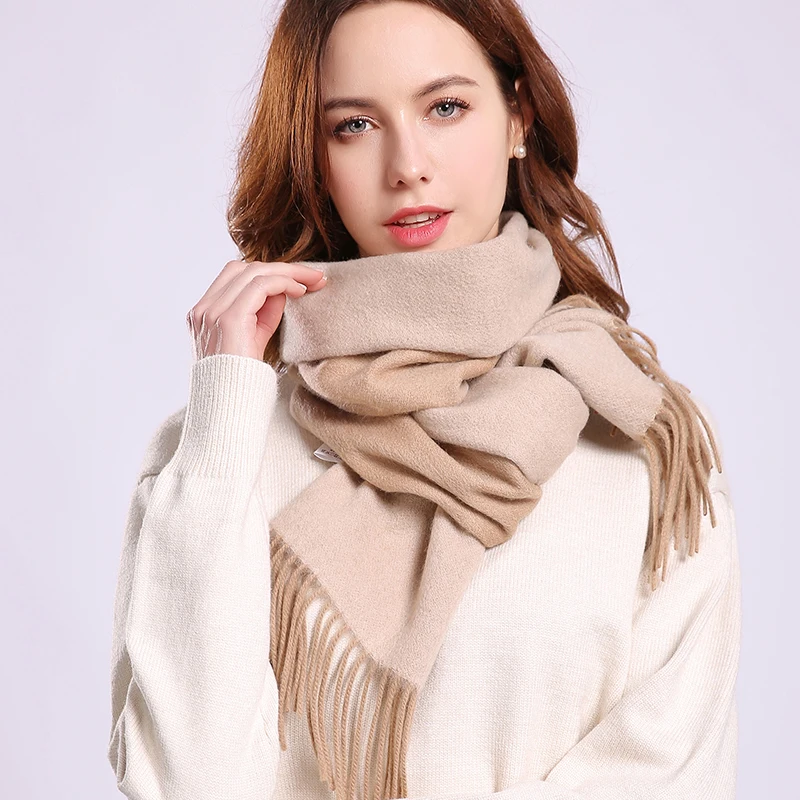 Winter Women 100% Wool Scarves Autumn Warm Pink Echarpe Femme Luxury Shawls and Wraps Ladies Neckerchief Pashmina 170X30CM