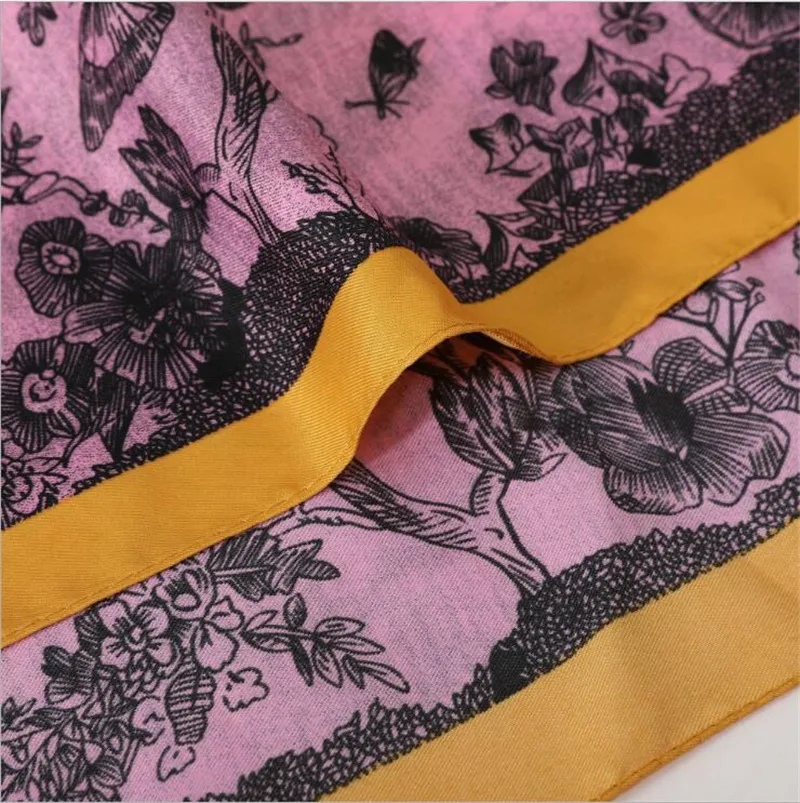 POBING Twill Silk Scarf Women Animals Tree Square Scarves Large Bandana Big Kerchief Hijab Scarf Female Head Scarf Foulard