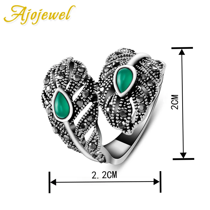 Ajojewel Vintage Ladies Jewelry Leaf Green Rings For Women (Size 6.7.8.9 )