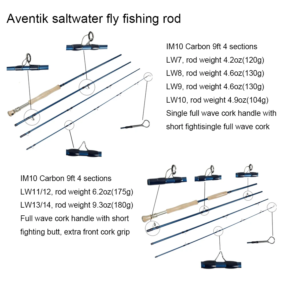 Aventik IM10 9ft LW7-14 Saltwater Fly Fishing Rods Fast Action Light Weight Pac Bay Components Steelhead Salmon Anglers Fish Rod