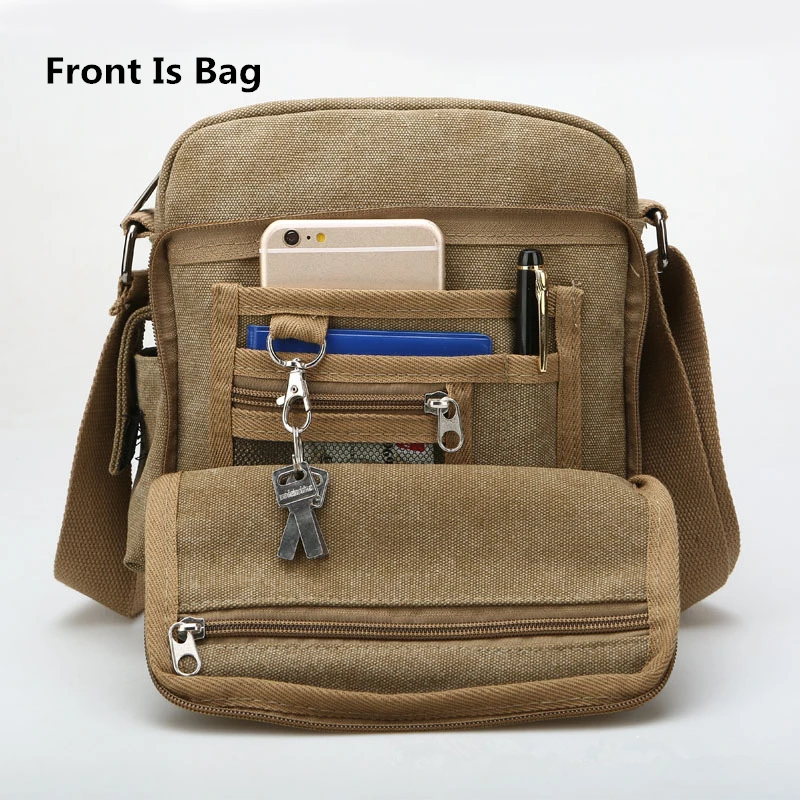 

Back And Front Side Pockets Men Messenger Bags Canvas Vintage Bag Men Shoulder Crossbody Bags Small Bag Designer Handbags Bolso