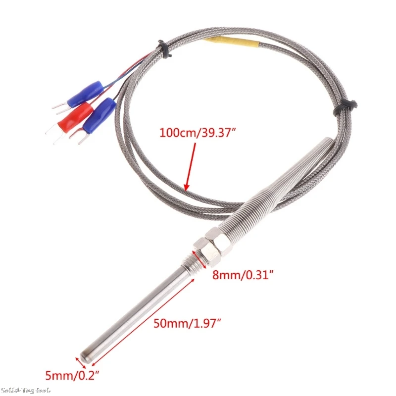 1M PT100 Thermocouple Probe 5mm 50mm 3-Wire Thread 3.3Ft Temperature 4XFD