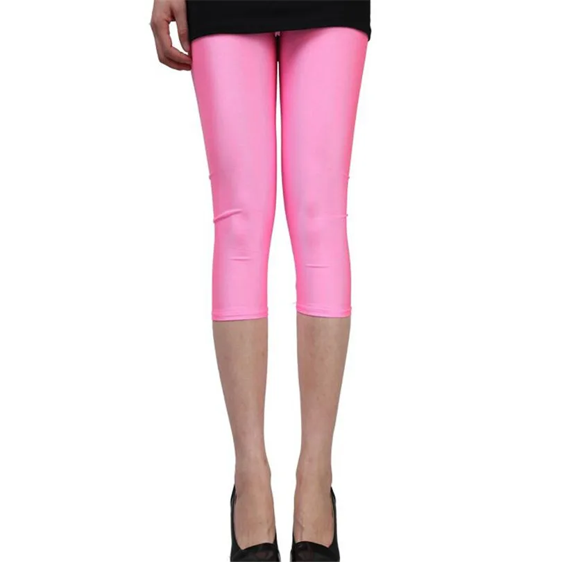 

YGYEEG Women Shiny Pant Leggings Hot Selling Calf-Length Solid Color Fluorescent Spandex Elasticity Casual Shinny Black Trousers