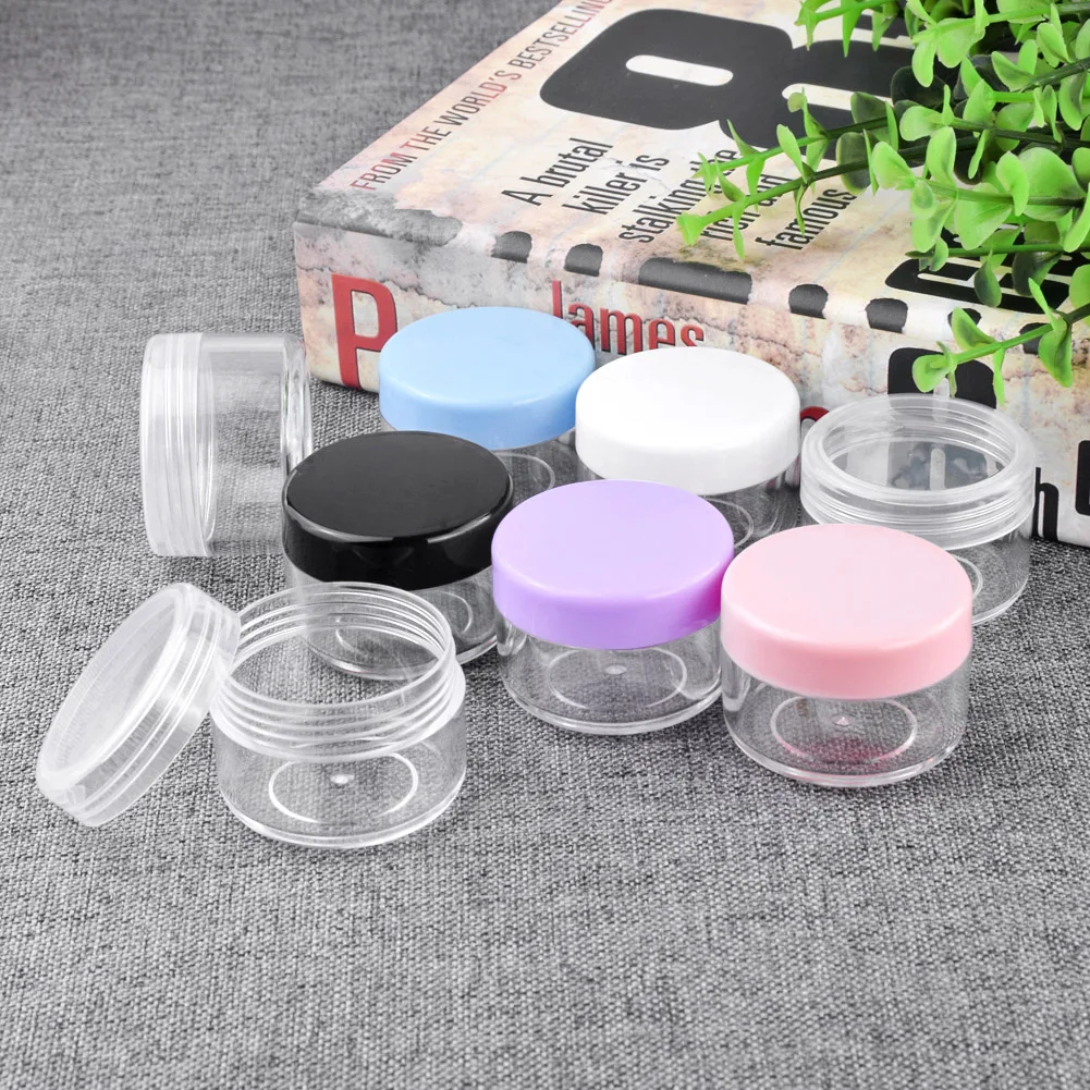 5pcs/lot 10g/15g/20g Empty Plastic Makeup Nail Art Bead Storage Container Portable Cosmetic Cream Jar Pot Box Round Bottle