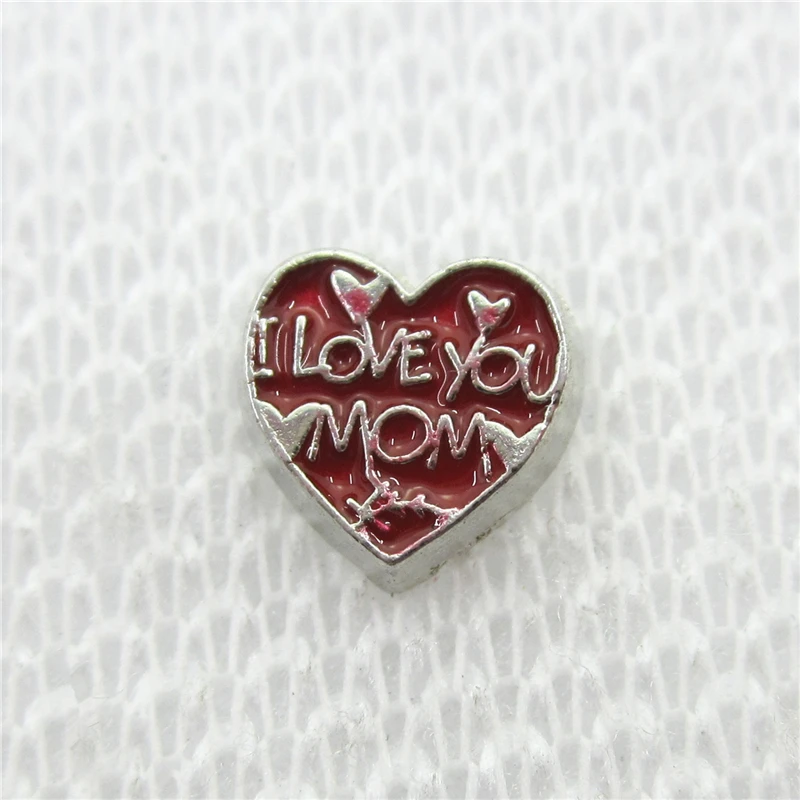 

Hot selling 50pcs/lot Love You Mom Heart Floating Charms Living Glass Memory Floating Lockets DIY Jewelry Charms