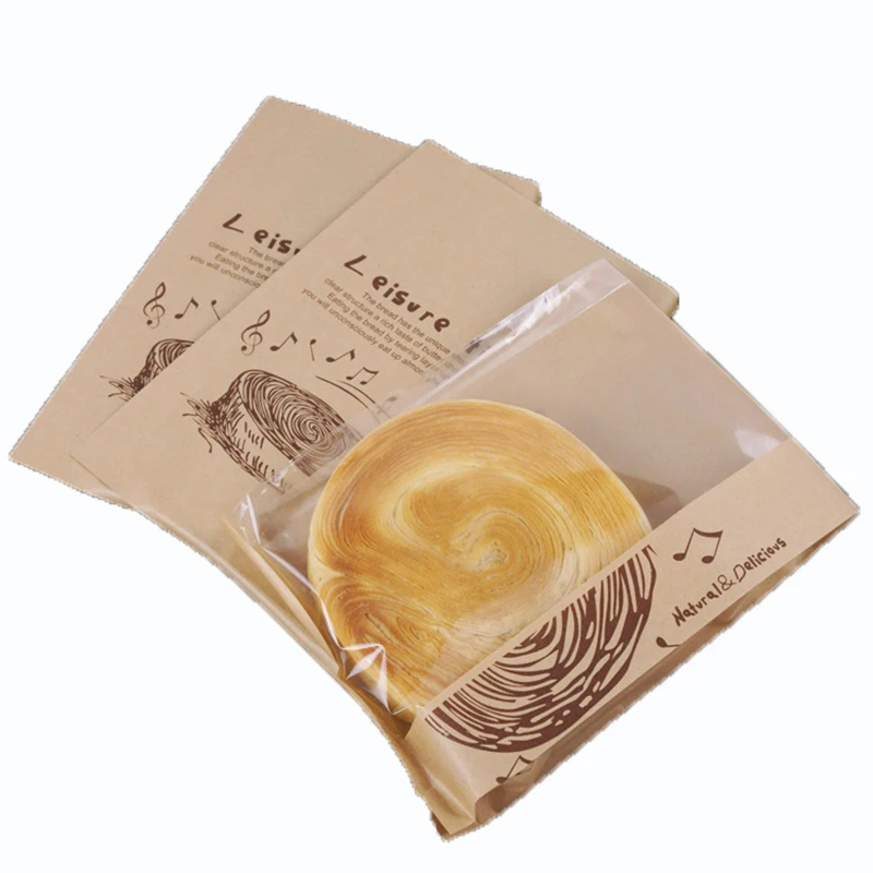 Handmade Bread Kraft Paper Bag, Window-Open Bag, Bakery Packaging Bag, Various Record Bread, Western Style, 16x24cm, 20Pcs