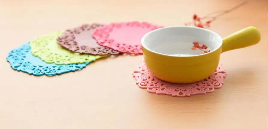 1000pcs hot Colorful Lace Flower Hollow Design Round Silicone Table Heat Resistant Mat Cup Coffee Coaster Cushion Placemat Pad