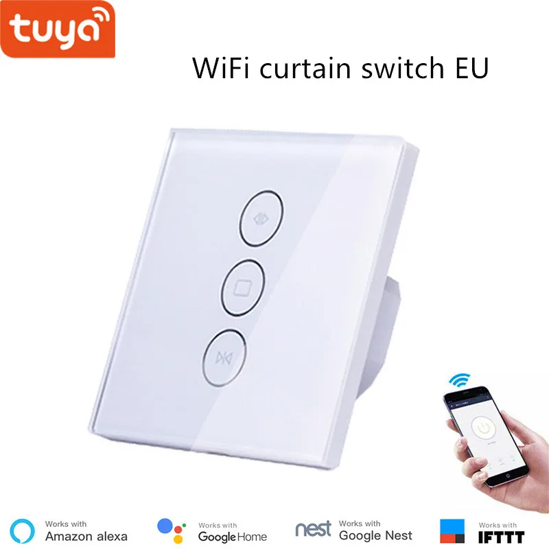 

Smart life tuya app control WiFi Curtain switch EU/UK standard Glass Touch panel voice google home Alexa compatible smart home