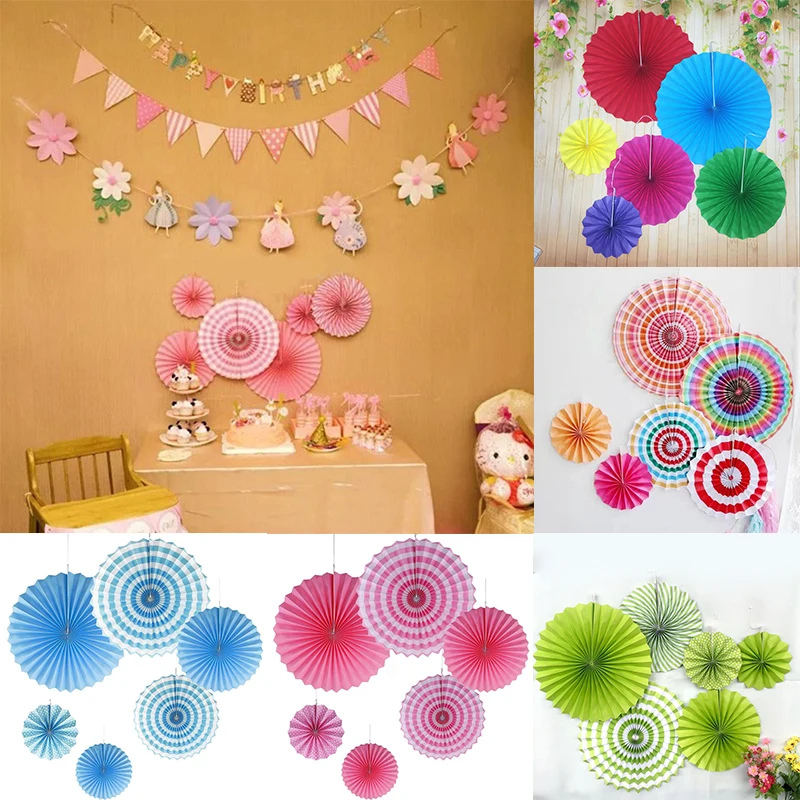 JX-LCLYL 6Pcs/Set Hanging Paper Fan Pinwheel Garland Children Birthday Party Decor