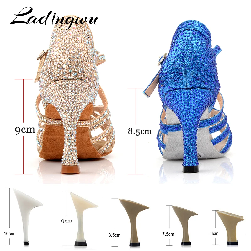 Ladingwu tênis sapatos de dança azul dourado glitter completo strass sapatos de dança latina salsa sapatos de salão dança fundo macio