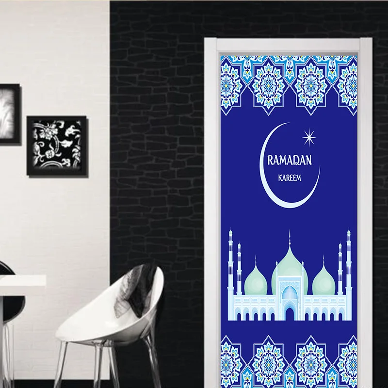 Muslim Religious Building  Moon Light Wall Door Stickers For Kids Room Wall Door Sticker Bathroom Door Wallpaper