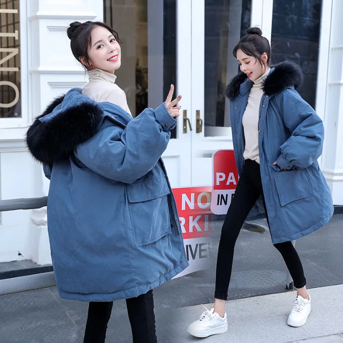 New 2020 Winter Women Long Cotton Jacket Korean Large Fur Collar Down Cotton Padded Bread Clothes Female Winter Outwear M-2XL