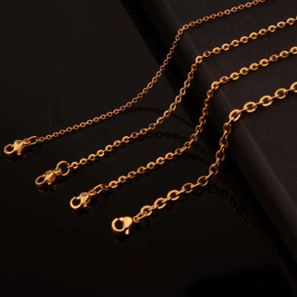 

10/20/50pcs/Lot 2/2.4/3.2mm Wholesale In Bulk Gold Tone Stainless Steel Thin Cross Link Chain Mens Womens DIY Jewelry Necklace