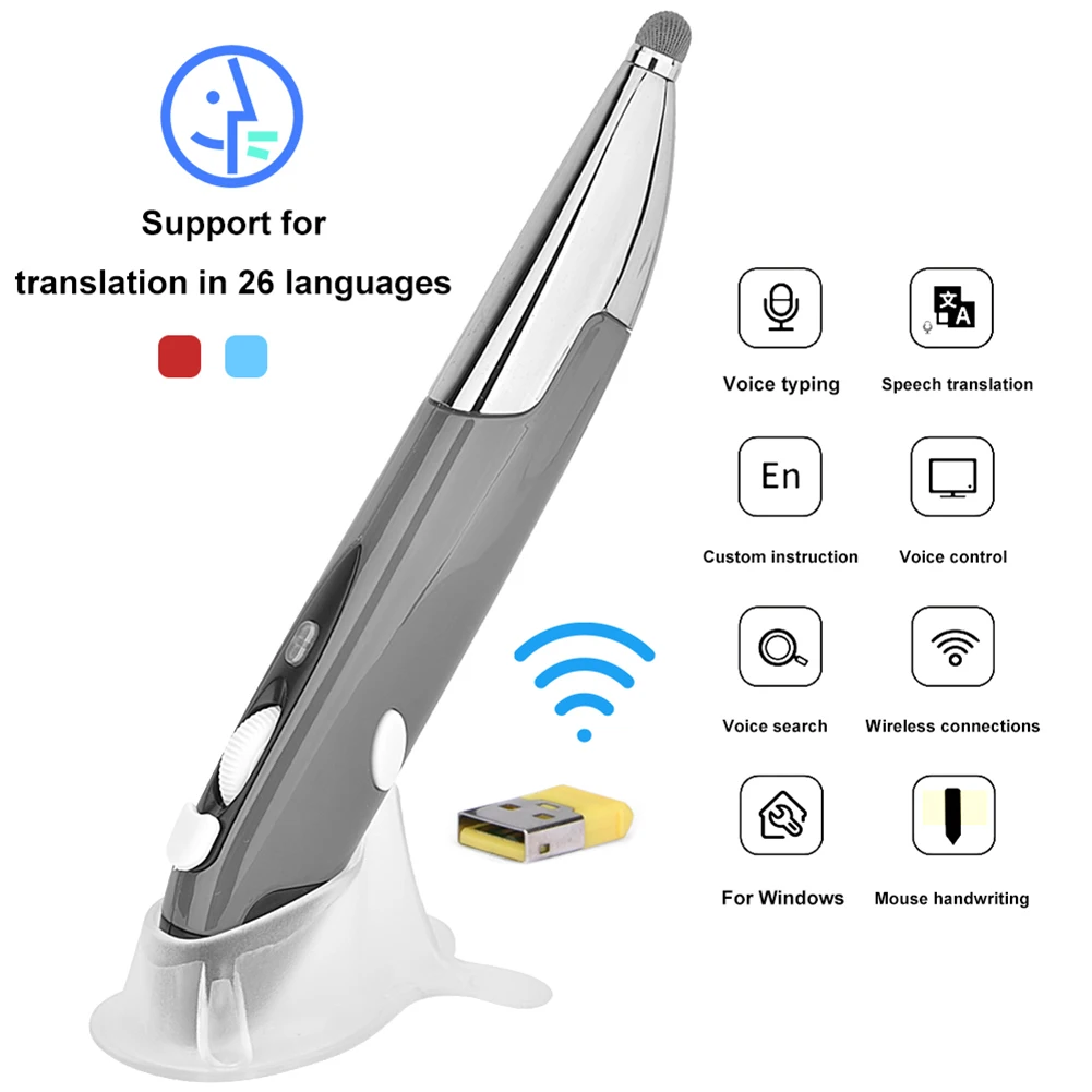 PR-06S 4-Key Wireless Smart 26 Language Voice Translator Typing Pen Mouse for PC Good quality