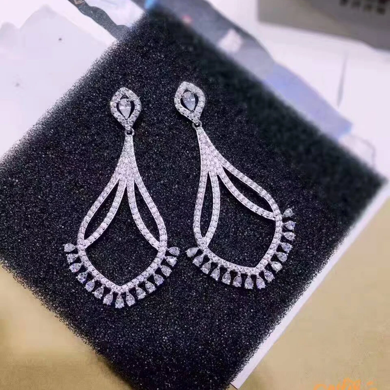 HIBRIDE Hot Bohemian Style Multicolor Cubic Zircon Pendant Women Statement Earrings Black Gun Plated Female Jewelry 2017 E-441