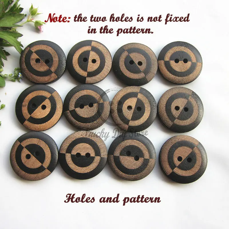 144pcs 23mm ( 36L ) 2 holes black laser engraving asymmetric tread vintage wooden buttons for sewing craft accessories wholesale