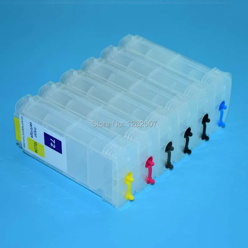 Cartuchos de tinta recarregáveis para HP Designer, plotadores do grande formato, HP72, T1100 T1120 T1300 T2300 72 C9403A C9370A, cor 130ml * 6