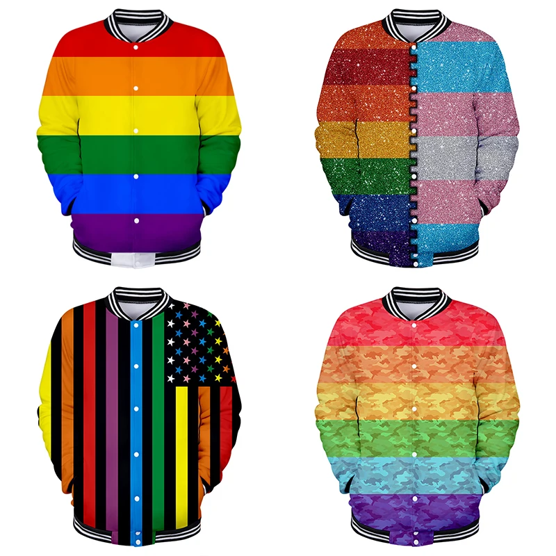 

3d Baseball Jacket Coat LGBT Rainbow Flag Lesbians Gays Fashion Men Women Hoodie Sweatshirts Long Sleeve 3D Hoodies Jackets Tops