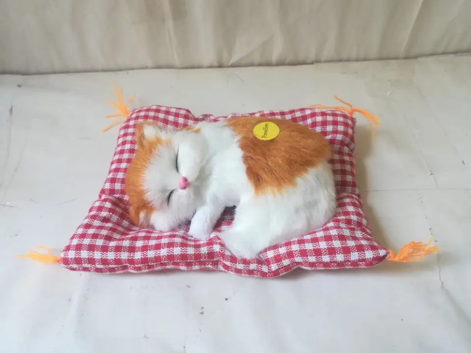 

white&yellow sleeping cat with mat model polyethylene&furs sounds miaow cat 12x10cm prop,decoration gift b0569