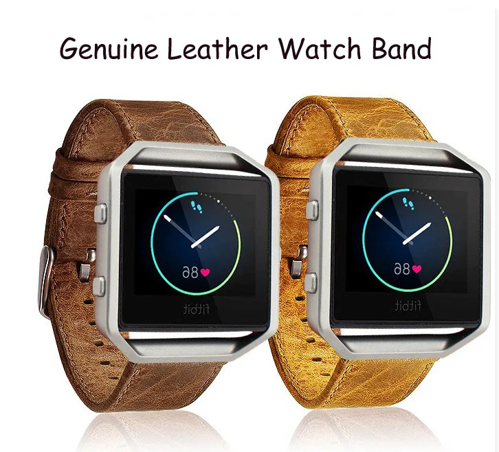 23mm Retro Brown Real Genuine Leather Strap for Fitbit Blaze Fitness Smart Watch Band Metal Buckle Bracelet with Pins