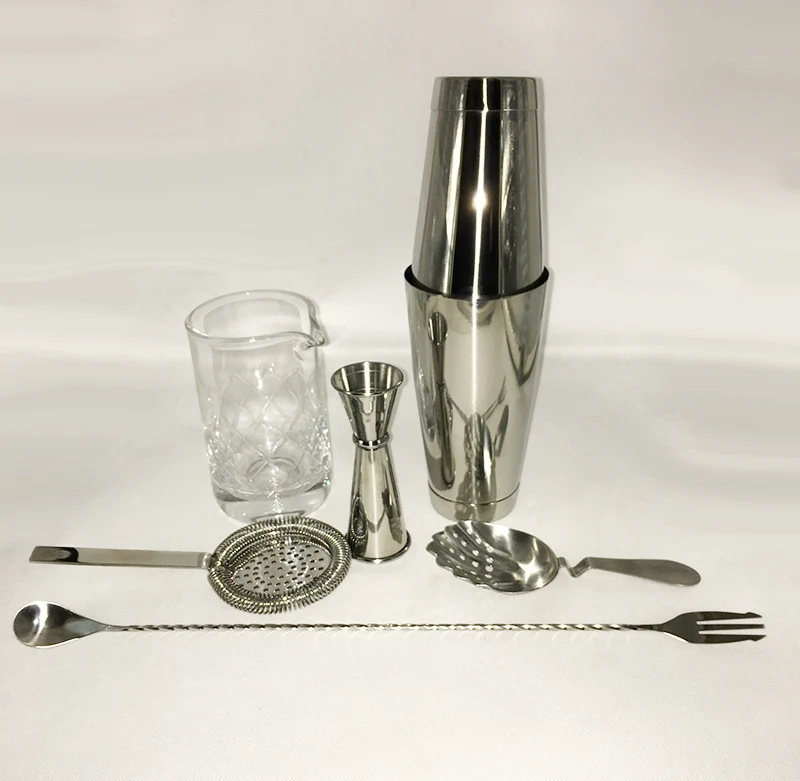 

Free Shipping Stainless Steel 6 Piece Bar Set Boston Cocktail Shaker Bartending Set Including Mixing Glass