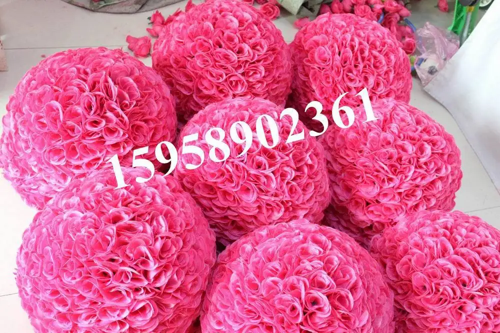 SPR 50cm wedding artificial silk flower ball plastic inner-purplish red or plum or hot pink-kissing ball-bride flower