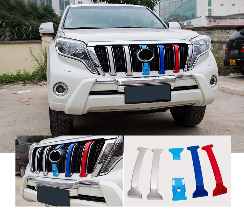 

6PCS Chrome Front Grille Cover Trims For toyota Land Cruiser Prado FJ 150 FJ150 Accessories 2014 2015 2016 2017