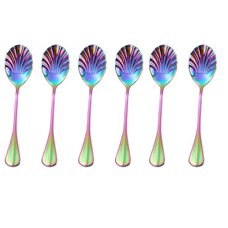 Christmas Decor Shell Shape Coffee Spoons, Colorful Dessert Tea Spoons, Dinnerware Set,Tea Mixing Scoop Suit, Cutlery Set