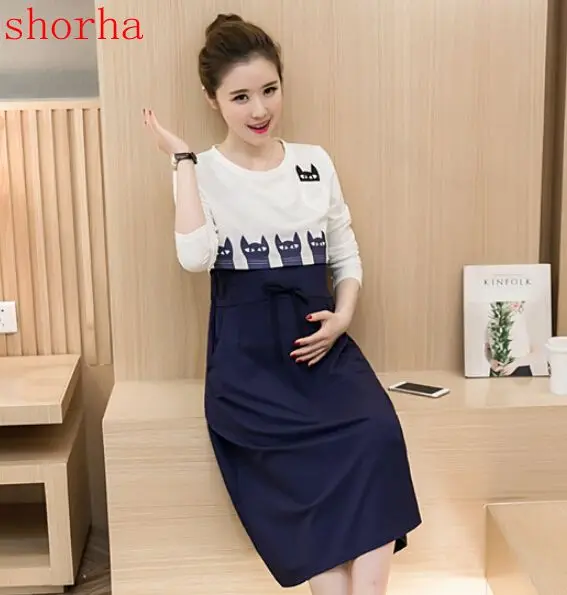 Maternity dress summer spring solid long sleeve dress Breastfeeding dresses Nursing clothes Pregnant Women maternity clothes