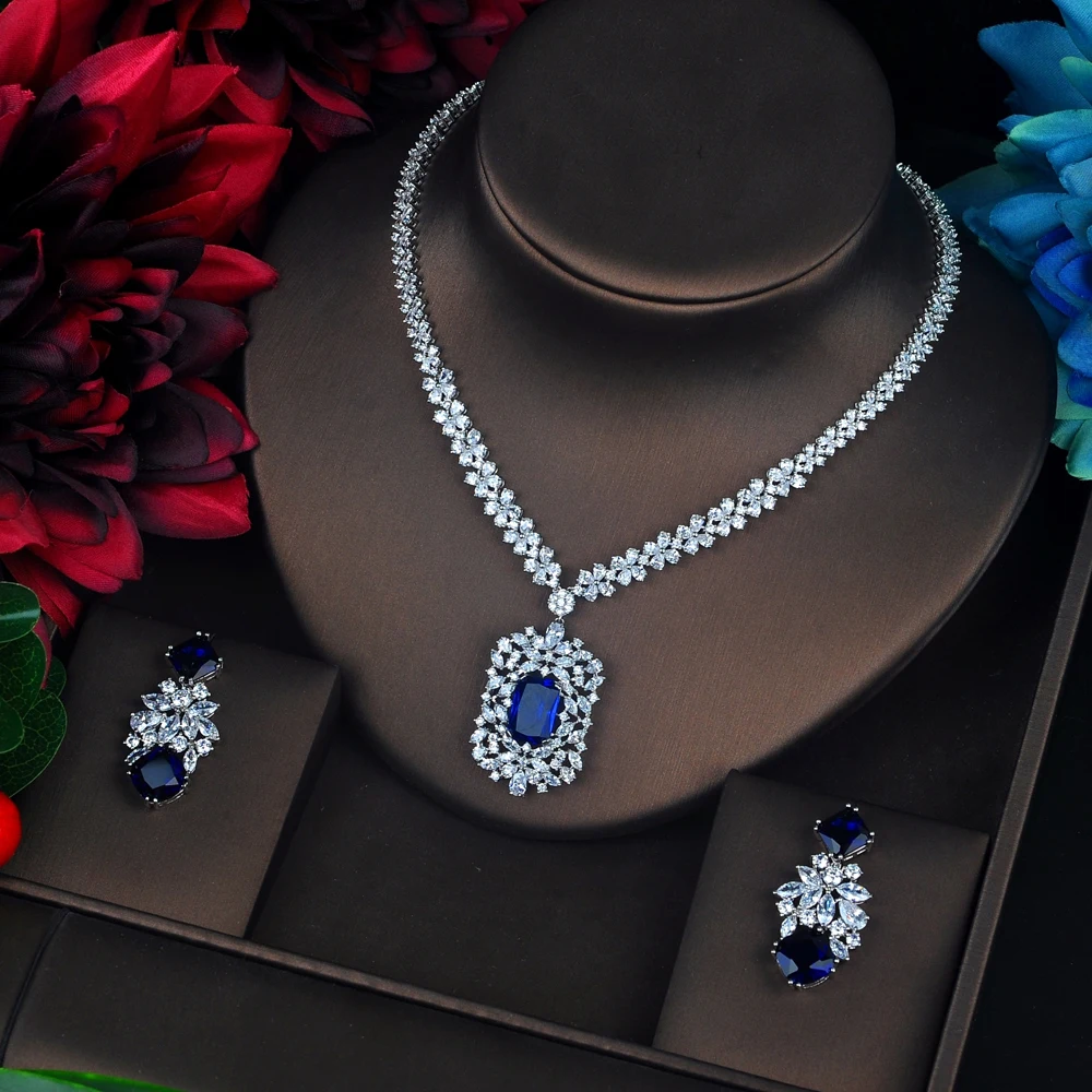 HIBRIDE تألق الحجر الأصفر مكعب الزركون مجموعات مجوهرات المعلقات الطويلة انخفاض القرط قلادة مجموعة فستان اكسسوارات N-639 #2